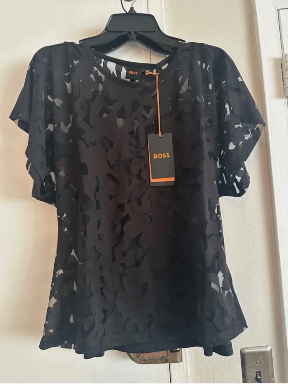 NWT BOSS EBASI FLORAL TOP - BLACK - sz L - Picture 3 of 5